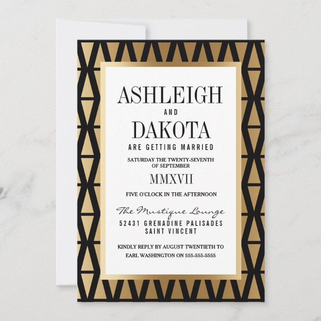 Invitation Mariage | Géométrique moderne Gold & Black (Devant)
