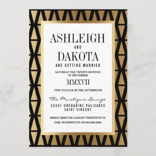 Invitation Mariage Géométrique moderne Gold & Black