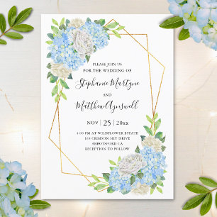 Invitation Mariage géométrique moderne Hydrangea White Roses