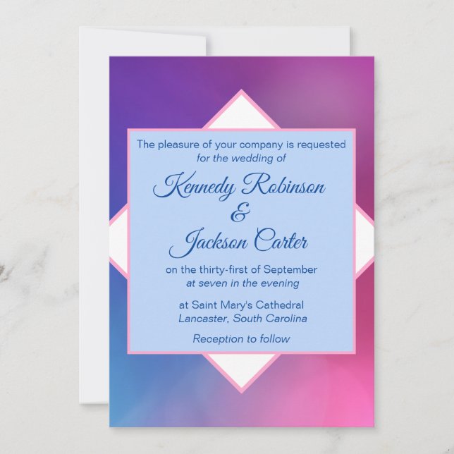 Invitation Mariage géométrique moderne rose et bleu (Devant)