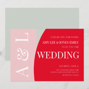 Invitation Mariage Géométrique Moderne Rose Rouge Clair