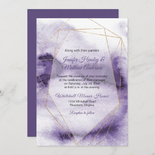 Invitation Mariage géométrique moderne Ultra violet violet or