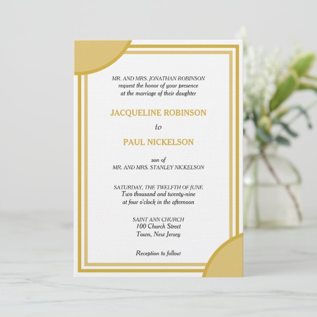 Invitation Mariage Géométrique Monogramme Or Blanc (Debout devant)