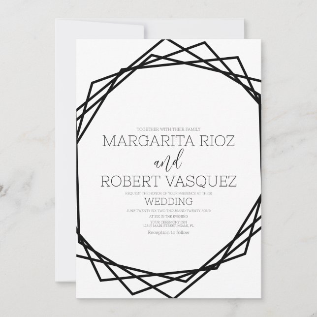 Invitation Mariage géométrique noir et blanc moderne B  (Devant)