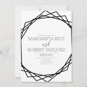 Invitation Mariage géométrique noir et blanc moderne B