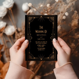 Invitation Mariage Géométrique Noir foncé Gatsby