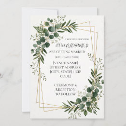 Invitation Mariage Géométrique Or avec Végétation Personnalis