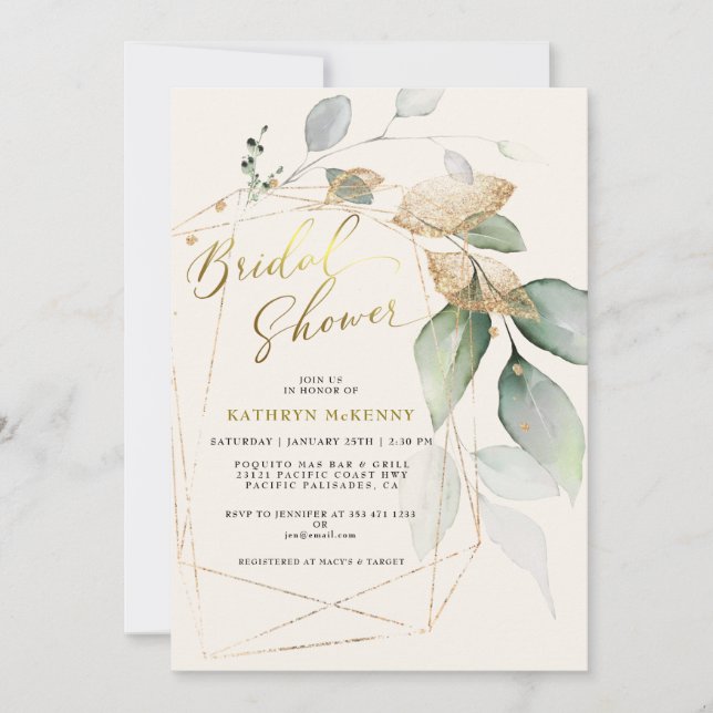Invitation Mariage géométrique or eucalyptus verdure Bridal S (Devant)