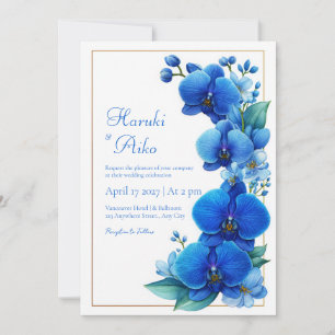 Invitation Mariage Géométrique Or Orchidée Bleue