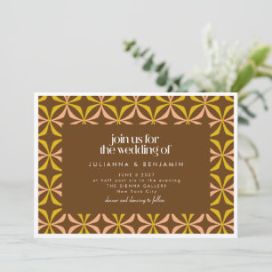 Invitation Mariage Géométrique Rétro Jaune et Marron Moderne