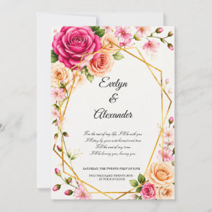 Invitation Mariage Géométrique Romantique Rose Pêche Or Rose