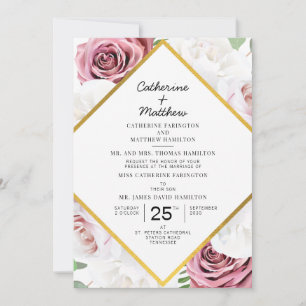 Invitation Mariage Géométrique Rose Foncé Or Rose