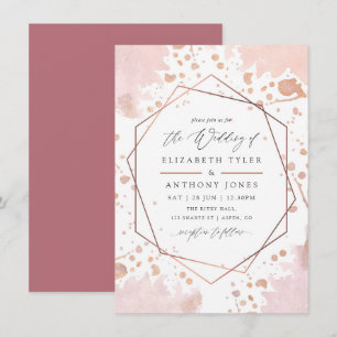 Invitation Mariage géométrique rose Gold et Blush