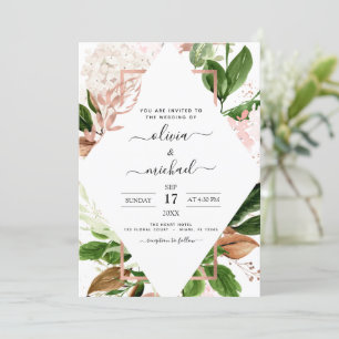 Invitation Mariage géométrique rose Gold Greenery