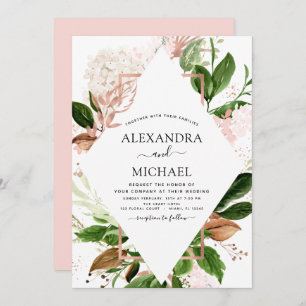 Invitation Mariage géométrique rose Gold Greenery