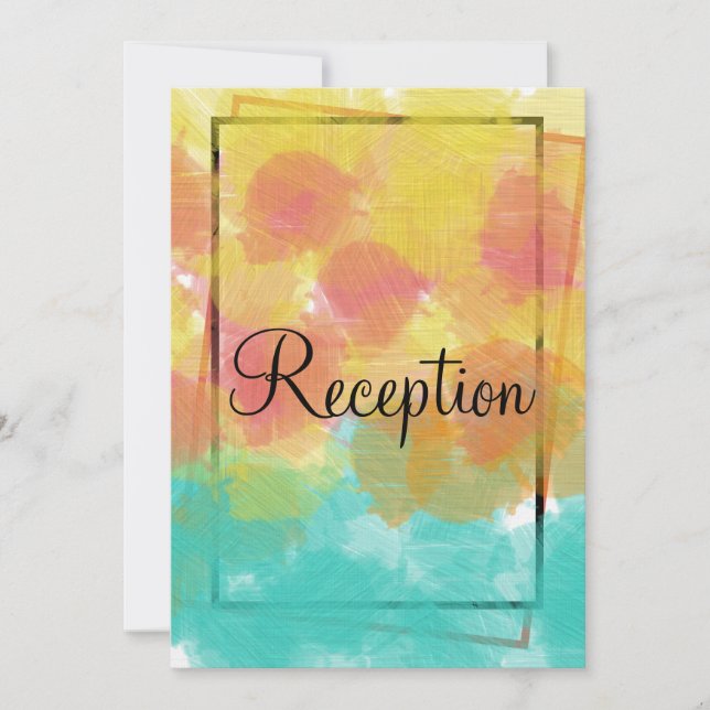 Invitation Mariage géométrique rose jaune bleu aquarelle (Devant)