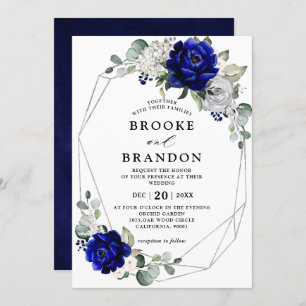 Invitation Mariage géométrique Royal Blue Silver White Ivory