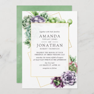 Invitation Mariage géométrique Succulent aquarelle