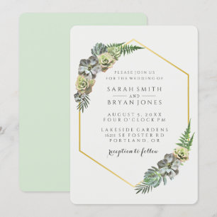 Invitation Mariage géométrique Succulent et Or