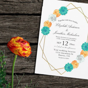 Invitation Mariage géométrique Turquoise orange