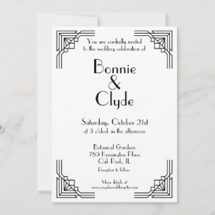 Invitation Mariage géométrique vintage Art Déco noir et blanc