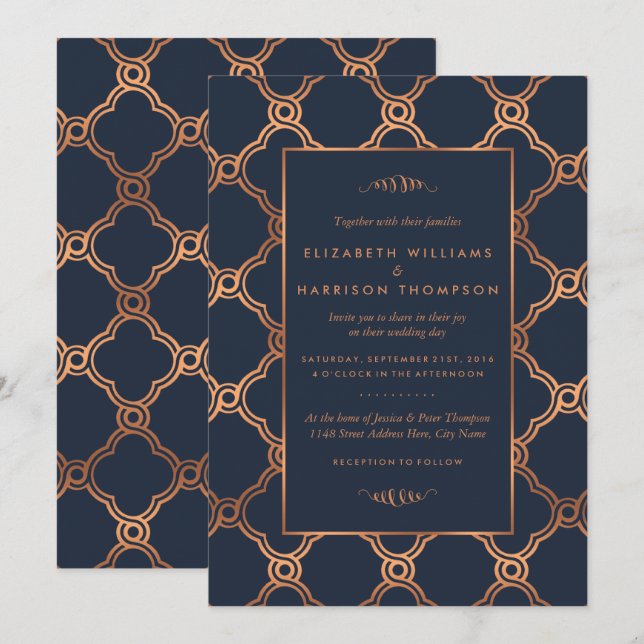 Invitation Mariage Géométrique vintage Gatsby (Devant / Derrière)