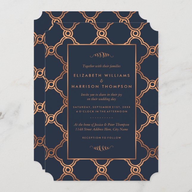 Invitation Mariage Géométrique vintage Gatsby (Devant / Derrière)