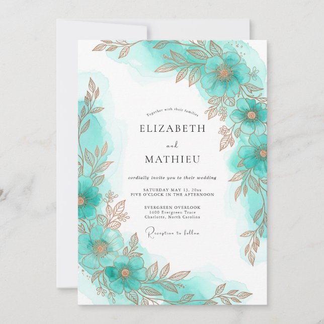 Invitation Mariage Gilded Coastal Aqua (Devant)
