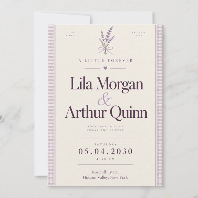Invitation Mariage Gingham Lavande (Devant)