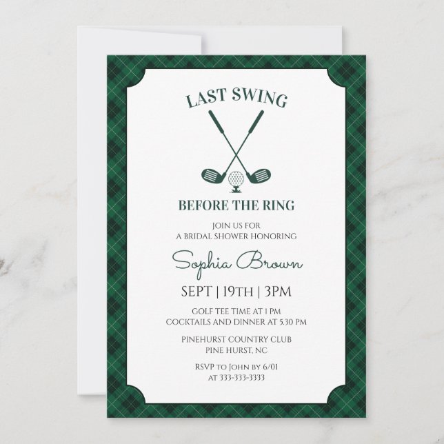 Invitation Mariage Gingham Vert de Golf (Devant)