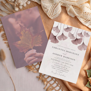 Invitation Mariage ginkgo terracotta aquarelle rustique