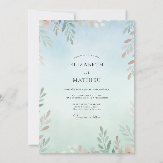 Invitation Mariage glaciaire à feuilles de cuivre (Devant)
