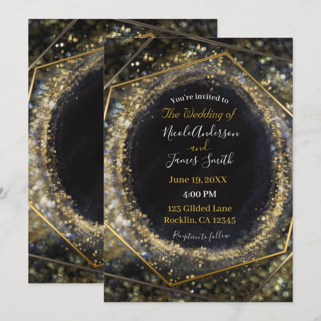 Invitation Mariage Glam Abstrait Moderne Iridescent Glam Or (Devant / Derrière)