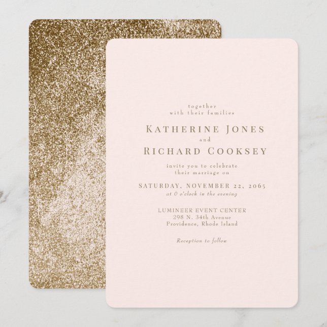 Invitation Mariage Glam arrondi Blush & Gold (Devant / Derrière)