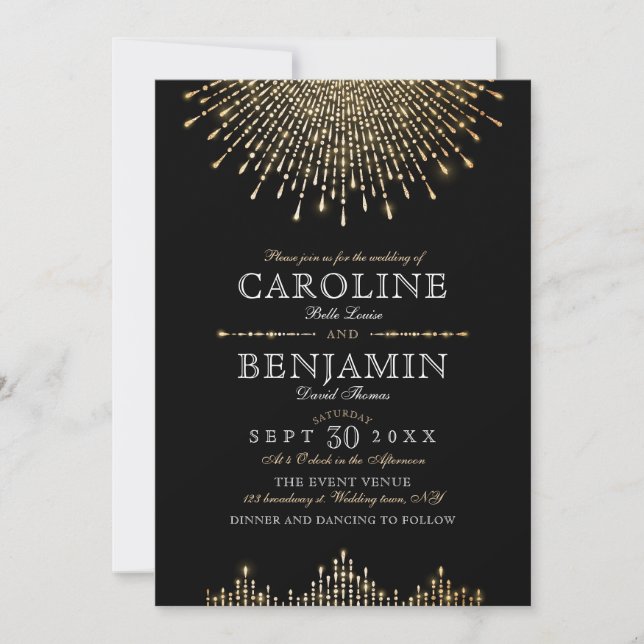 Invitation Mariage Glamor Deco Gold Black Vintage (Devant)