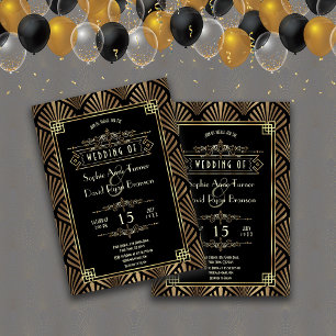 Invitation Mariage glamour Art déco noir style Gatsby des ann