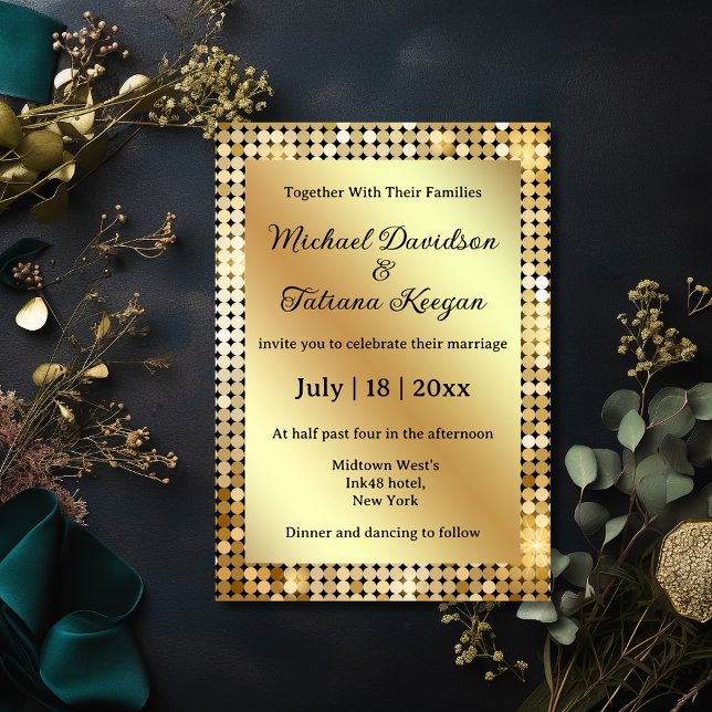 Invitation Mariage Glamour Disco Rétro Or Chic (Créateur téléchargé)