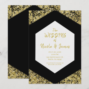 Invitation Mariage Glamour Paillettes de Noir et d'Or Chic Mo