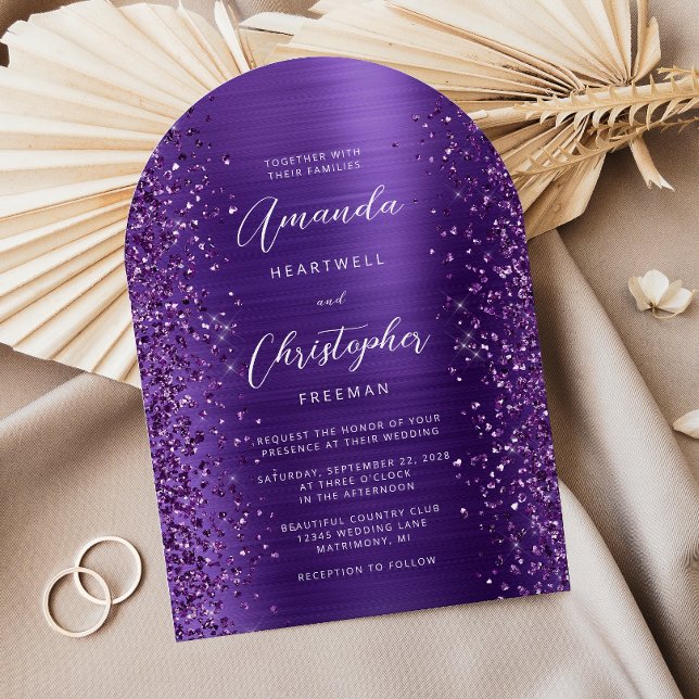 Invitation Mariage Glitter Métal Brossé Violet en Arche (Créateur téléchargé)