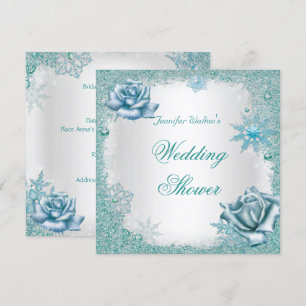 Invitation Mariage Glitter Turquoise Blanc Roses