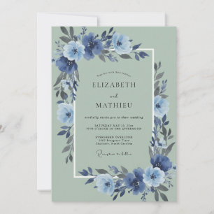 Invitation Mariage Glorieux de Printemps Bleu Poussiéreux
