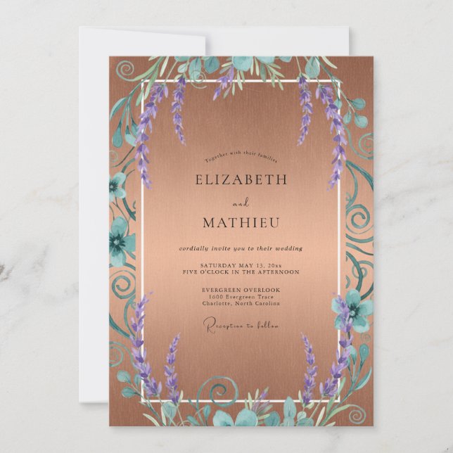 Invitation Mariage Glycine Violet Cuivre (Devant)