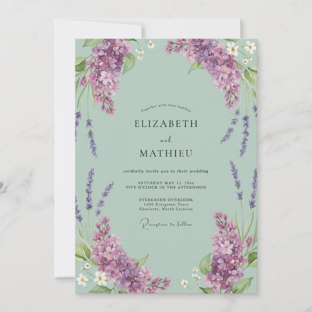 Invitation Mariage Glycine Violet Menthe (Devant)