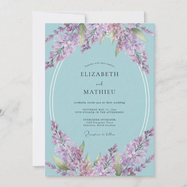 Invitation Mariage Glycine Violet Pourpre Ciel (Devant)