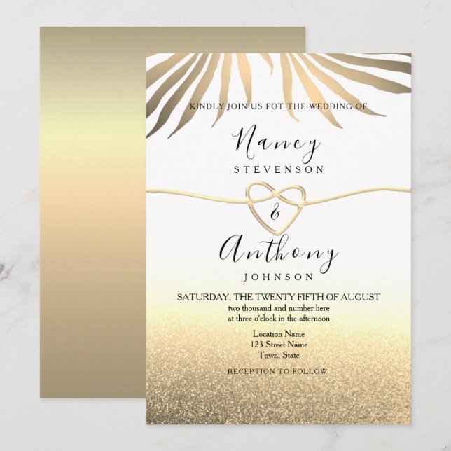 Invitation Mariage Gold Beach (Devant / Derrière)