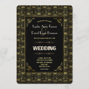 Invitation Mariage   Gold Black Roaring 20s Art Déco