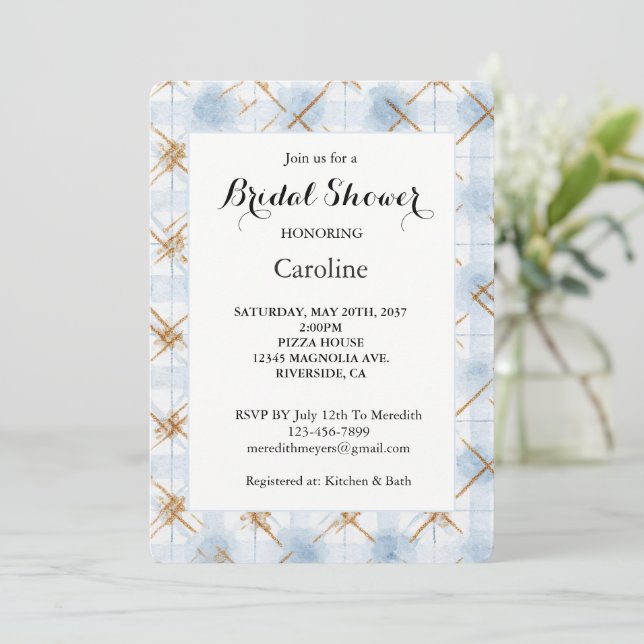 Invitation Mariage Gold Blue White Stripes (Debout devant)