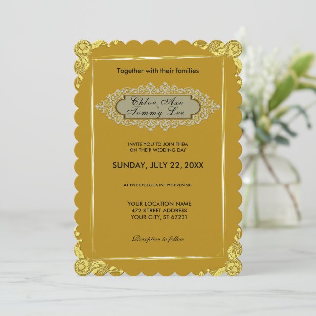Invitation mariage Gold border (Debout devant)