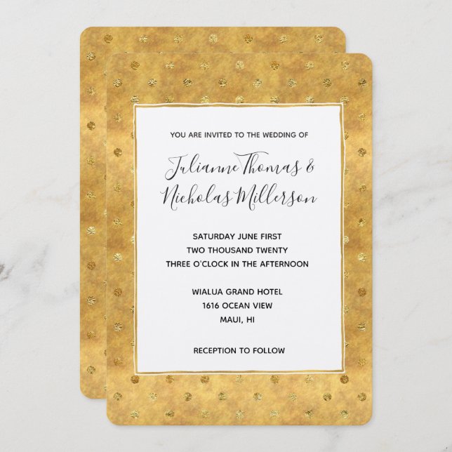 Invitation Mariage Gold Chic Dots Invite (Devant / Derrière)