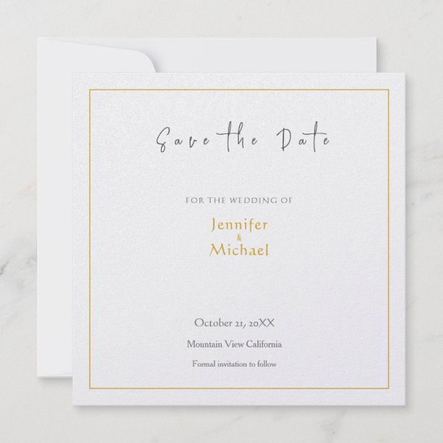 Invitation Mariage Gold Color Calligrapy Script Enregistrer l (Devant)